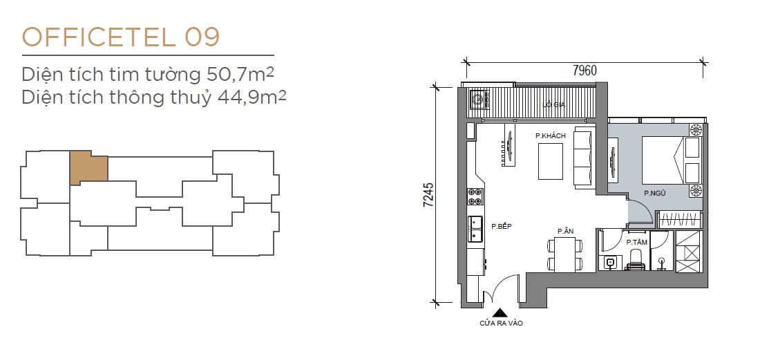 mặt bằng Căn hộ quận 1 Vinhome Golden River 1 Phòng Ngủ